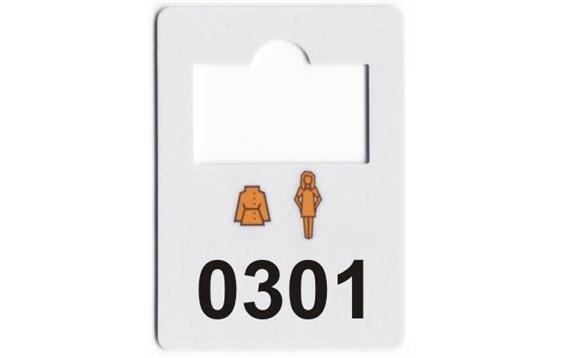 9417864  LMS213 Garderobemerker plast nummerert 301-400 plastmerker med hull til garderobe